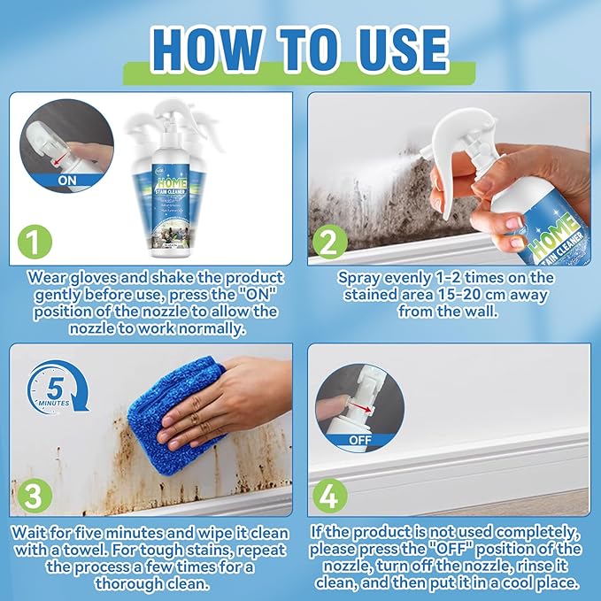 Wall Cleaner Spray, Household Mold Stain Cleaning Spray Deep Clean, All-Purpose Cleaner Spray for Tiles, Walls, Ceiling, Deck, Wood, Brick, Showers, Kitchen, Sink, Grout, Washing Machine Gasket