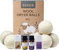 SEREN Wool Dryer Balls 6 Pack XL with Lavender Lemon Essential Oils - Organic New Zealand Wool, Natural Fabric Softener Alternative Reduces Static Wrinkles, Chemical-Free Reusable Eco-Friendly
