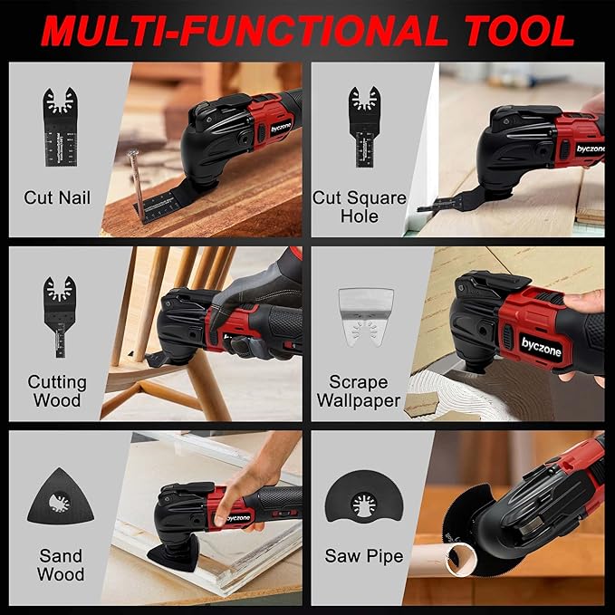 Cordless Oscillating Multitool Compatible with Milwaukee 18V Battery, Tool Only, 6 Speeds 8,500-21,000 RPM, Bulit-in LED Light, 22 Accessories, Oscillating Power Tool for Scraping Cutting Sanding
