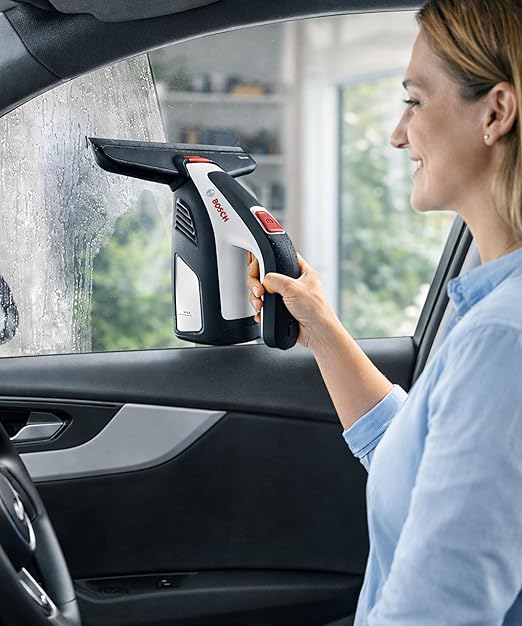 Bosch GlassVAC Cordless Electric Window Vacuum Squeegee Handheld Glass & Surface Cleaner Streak-Free Suction for Showers, Mirrors, Tiles, and Countertops – USB Rechargeable with Dual Head Attachments