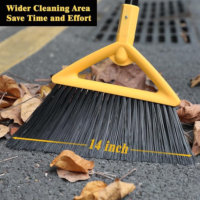 Heavy Duty Broom Outdoor and Indoor, 2 Pack Upgraded Commercial Angle Brooms, Perfect Yellow Broom of House, Kitchen, Garage, Courtyard
