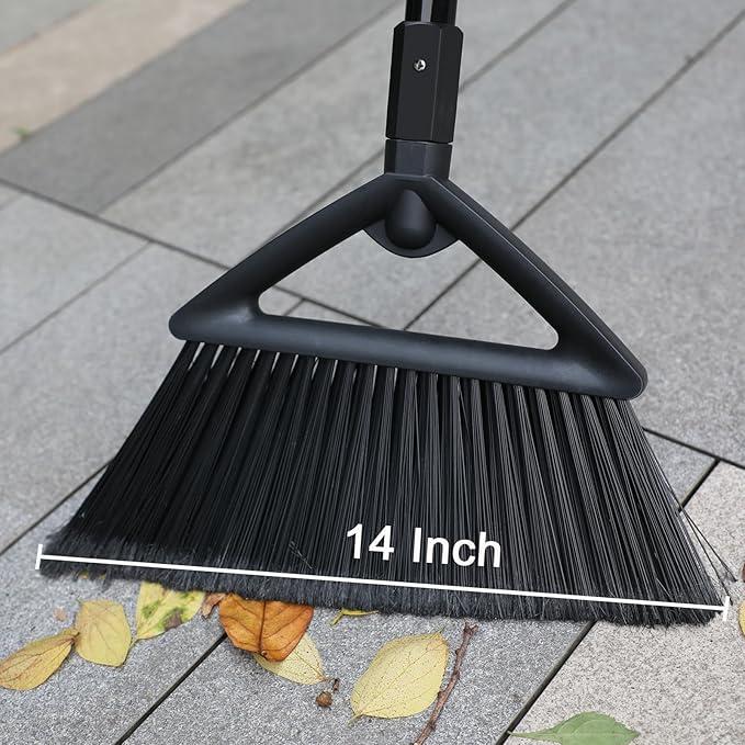 2PCS Heavy Duty Broom, Broom for Sweeeping Indoor and Outdoor, Angle Broom with Long Pole, Outdoor Broom for Courtyard/Garages/Slidewalk, Indoor Broom for Kitchen Lobby Canteen Black