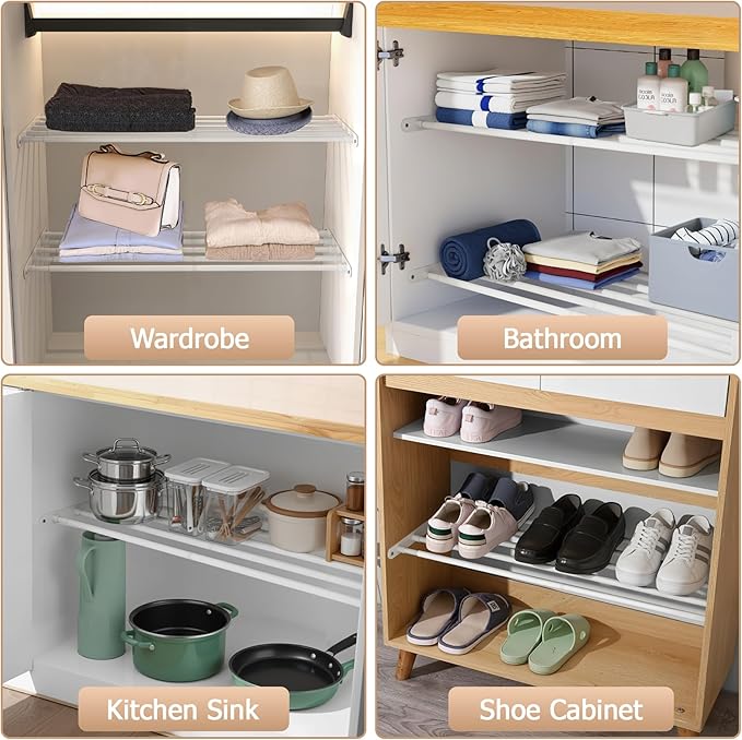 VanlonPro Expandable Closet Shelf Wall-Mounted Metal Storage Rack Adjustable Closet Rod DIY Divider Separator Space Saving for Cabinet Wardrobe Cupboard Kitchen Pantry Cupboard, 45.8-56.5 Inches