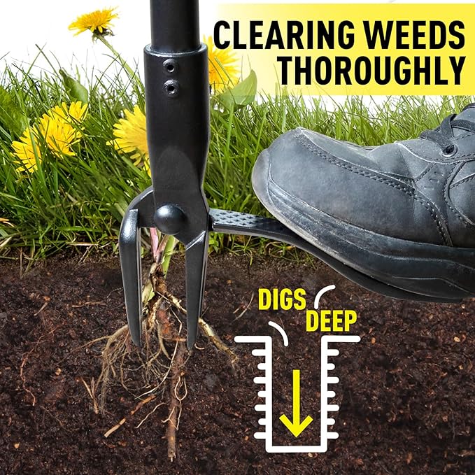 Jardineer Weed Puller Tool, 45" Stand Up Weed Remover Tool with Reinforced All-Steel Handle & 4-Claw Steel Head, Heavy Duty Manual Weeder for Garden Lawn Yard, Easily Remove Weeds Without Bending