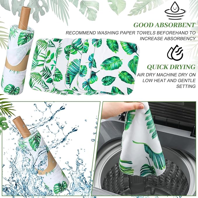 36 Pack Leaves Reusable Cleaning Cloths Washable Cotton Kitchen Towels for Home (Green)