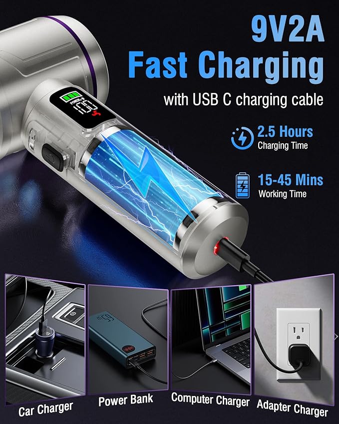 Handheld Car Vacuum Portable Cordless, 22000Pa High-Power Suction Hand held Vacuum Cleaner & Air Duster for Car Cleaning, Home, Office, Pet Hair | Multi-Nozzle, Washable Filter, LED Light