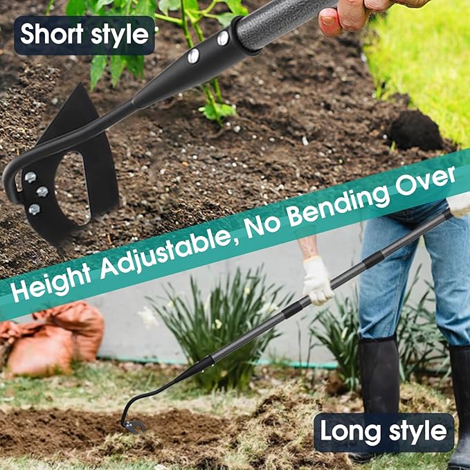 Hoe Garden Tool, 69 Inch Hardened Hollow Eye Hoes for Weeing, Heavy Duty Weeding Tool with Splicing Adjustable Long Handle, Rustproof Metal Gardening Tools for Garden Flower Beds
