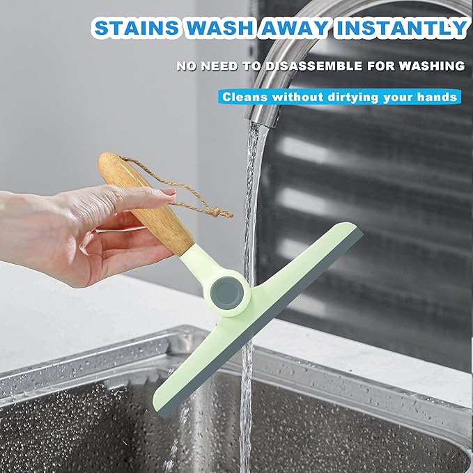 Small Squeegee Silicone Squeegee with Wood Handle Household Cleaner for Mirror Window Car Windshield Shower Door Countertop (Green Wood Handle)