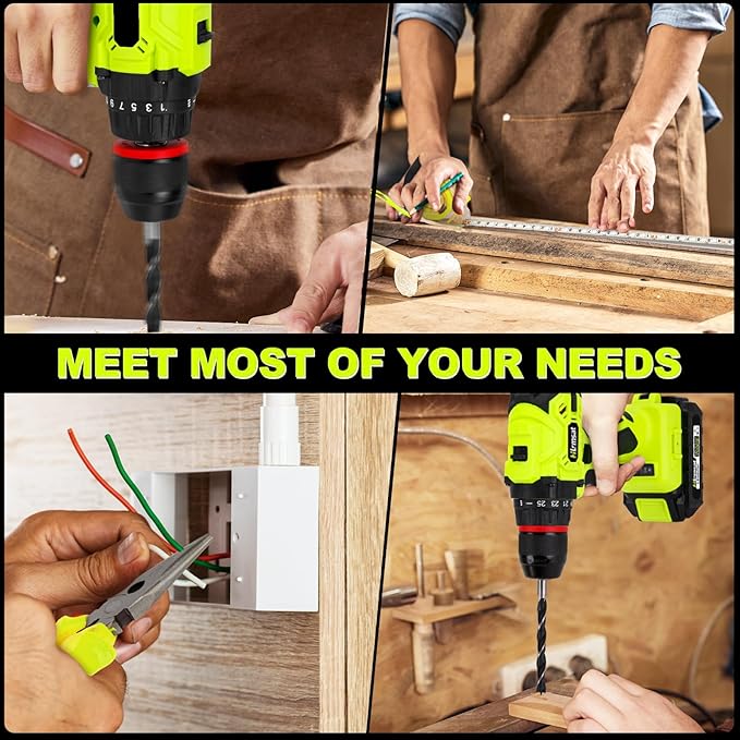 Brushless Drill Tool Set,20V Cordless Drill Tool Box with 2.0Ah Battery,50N.m & 24+1 Gear 3/8" Keyless Metal Self-locking Chuck Handheld Tool Drills Kit,Taladro Inalámbrico for Home Repair Set