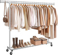 SONGMICS Cabideiro com Rodas, Suporte Resistente para Roupas, Arara Portátil com Barra Extensível, Capacidade de Carga 150 kg, Prata BRHSR175E01