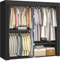 MOGELAFOO 62.5" Closet Wardrobe, Portable Closet for Bedroom, Freestanding Clothes Rack with Non-Woven Fabric Cover, 3 Hanging Rods, 4 Storage Shelves, Clothes Storage Organizer, Black
