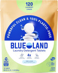 BLUELAND Laundry Detergent Tablets, 120 Count, Plastic-Free Eco-Friendly Pods, Sheets, Liquid Alternative - Fragrance Free and Clear, Natural, Gentle