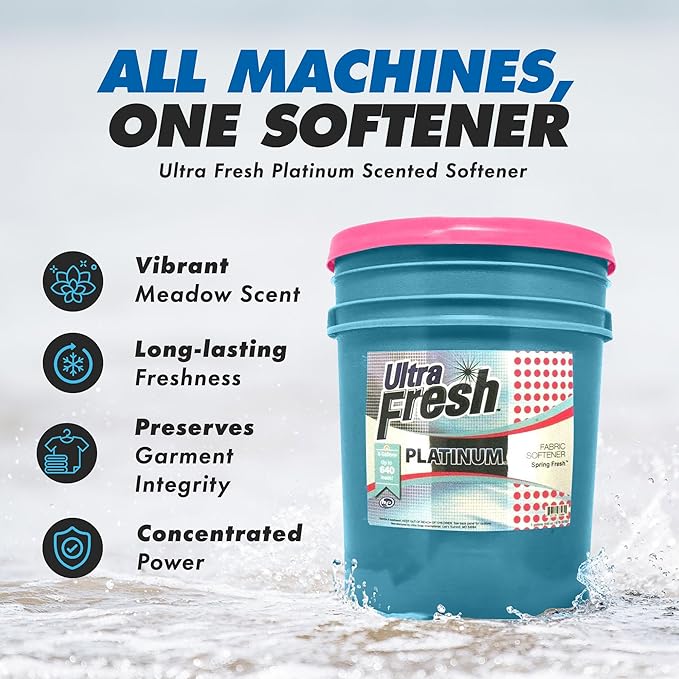 Ultra Fresh Platinum 5 Gallon Spring Fresh Scented Fabric Softener Liquid with Pump for Easy Dispensing for Up to 640 Laundry Loads (4 Pack)