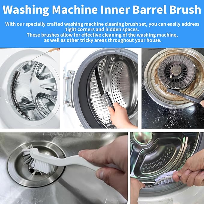 Washing Machine Cleaning Brush Set, Front Load Washer Machine Cleaner Accessories, Drum Laundry Cleaner Brush Household Cleaning Tools for Bathroom, Shower & Kitchen (6 Pcs)