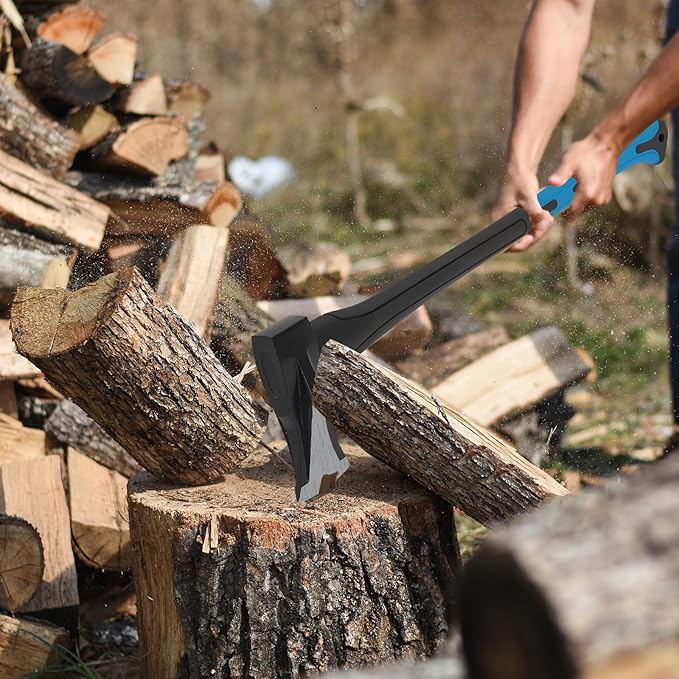 28-Inch Splitting Maul Axe - Heavy Duty Splitting Axe with Forged Steel Head and Shock-Absorbent Fiberglass Handle for Efficient Wood Splitting and Firewood Preparation