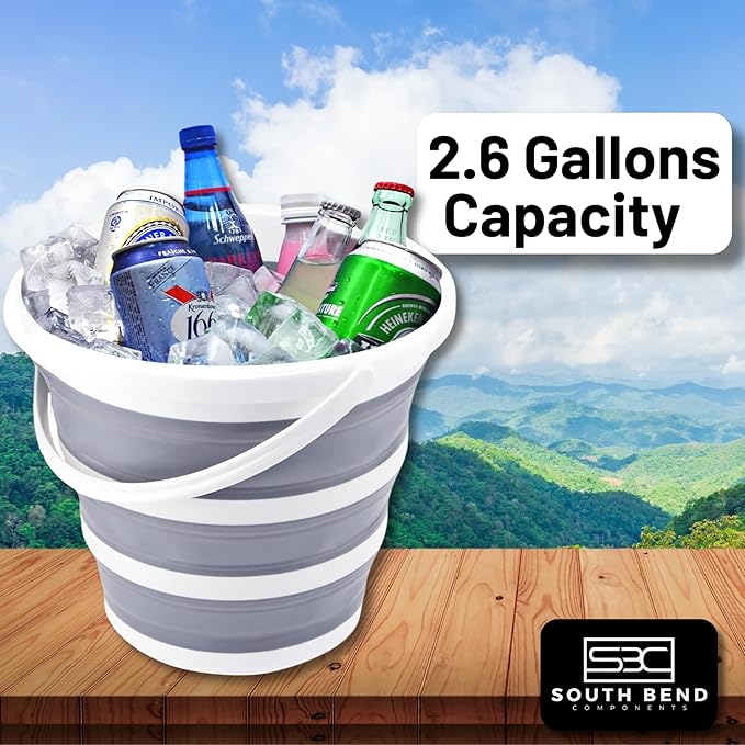 South Bend Components 2.6 Gallons Collapsible Bucket with Handle, Space Saving Design Portable Foldable Water Pail for Indoor/Outdoor, Mop, Boating, Camping, and Fishing (1-Pack)