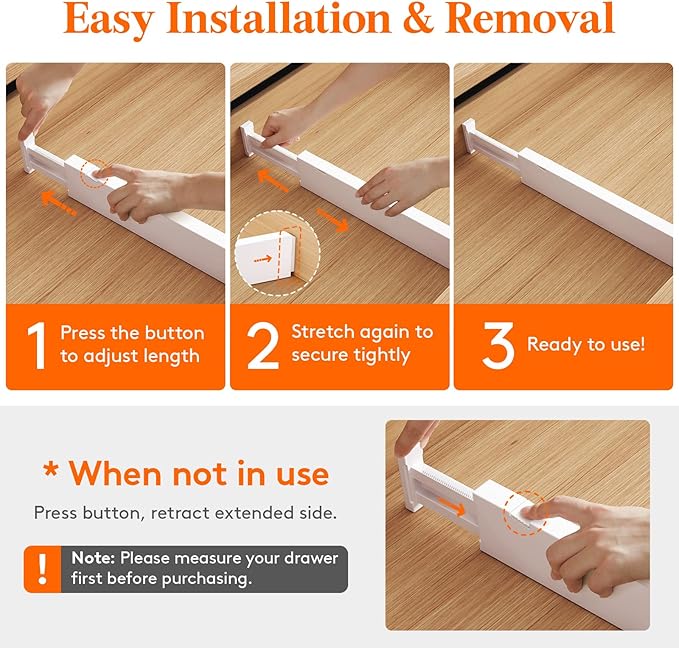 Lifewit 12 Pack 2.36" High Drawer Dividers 40-56cm/16-22 Adjustable Drawer Organizer for Clothes/Utensils, Expandable Drawer Separator in Dresser/Kitchen/Bedroom/Office Organization & Storage White