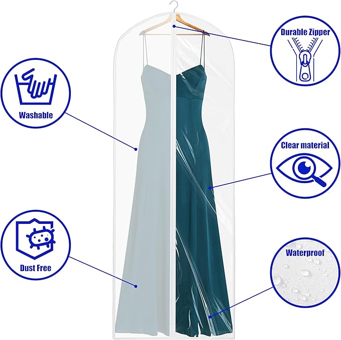 Simple Houseware 65-inch Clear Garment Bags with Zipper for Gowns, Suits, Dresses, Costumes, Uniforms, 2 Pack