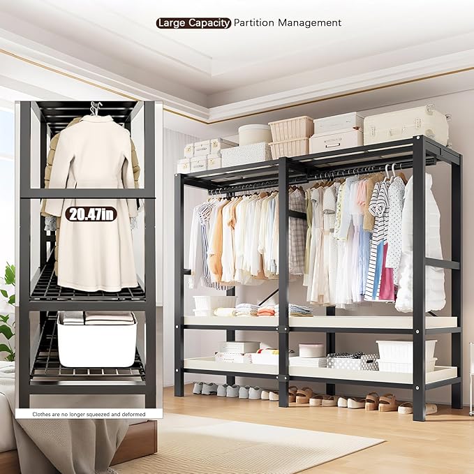 Foldable Portable Armoire Wardrobe Closet for Hanging Clothes Rack, Heavy Duty Covered Clothes Rack with Cover(HARDBOARD Magnetic), Closet Garment Rack for Bedroom Storage (KT Woodgrain Gray, 66.14in)