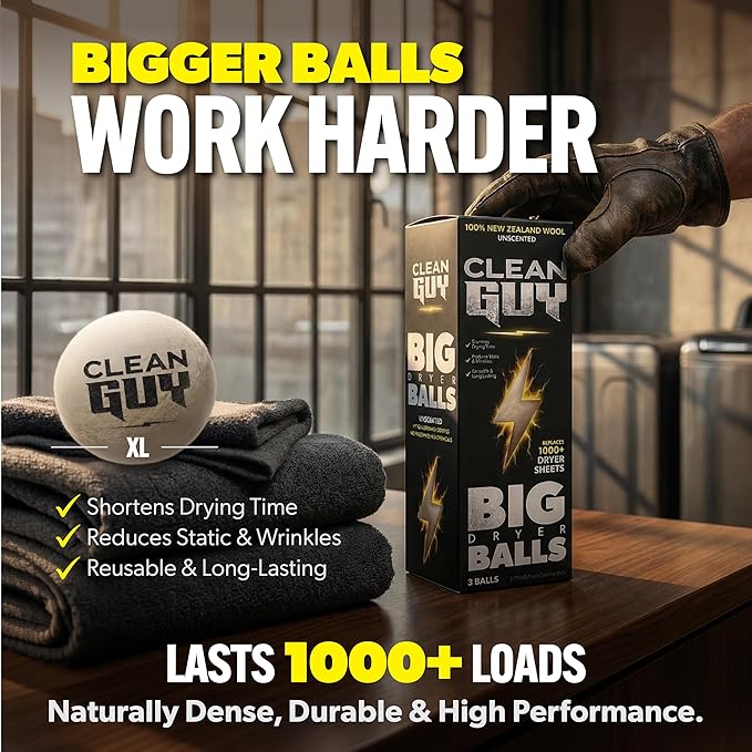 Wool Dryer Balls XL 3-Pack– Natural Fabric Softener, Reusable Laundry Dryer Balls –Reduce Drying Time, Static & Wrinkles– Hypoallergenic, Chemical Free Dryer Sheet Alternative, Eco-Friendly