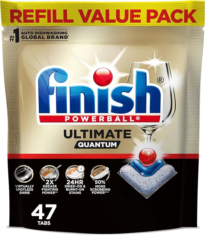 Finish Ultimate Quantum Dishwasher Pods, New & Improved Formula, Dishwasher Detergent Dish Soap, Removes Burnt-On & Dried-On Stain, Degreasing & Scrubbing Power, 47 Count