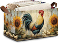 Retro Rooster Storage Basket with Handles,Chicken Sunflower Collapsible Rectangle Organizer Bin for Room Decoration Books Box Baskets 17x11.5x10Inch