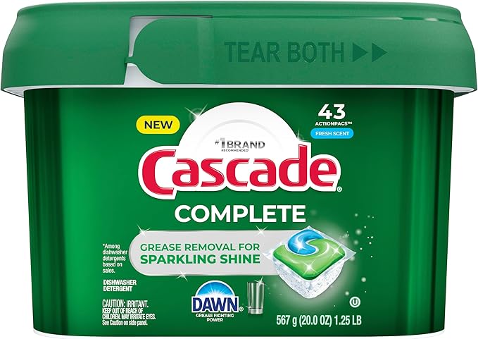 Cascade Complete Action Dishwasher Detergent Pods Fresh Scent Dishwasher Pods and Tablets, Powerful Dishwashing Detergent for Spotless Dishes, Grease-Fighting Dish Pods and Dish Tabs, 43 Count