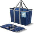 CleverMade EcoBasket 30L Collapsible Tote Basket – Reusable Grocery Tote That Stands Upright, Foldable Shopping Basket for Car Trunk Storage, Heavy Duty Utility Bag, 30 lb Capacity - Blue