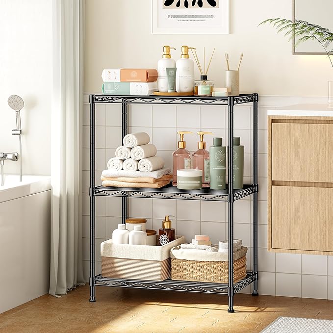 DurayLoly 3 Tier Metal Wire Storage Shelves,Adjustable Small Wire Shelving Unit,Utility Storage Rack for Kitchen,Bedroom,Laundry Room,Pantry & Office,17.7”Wx11.8”Dx35.4”H,Black,2pc