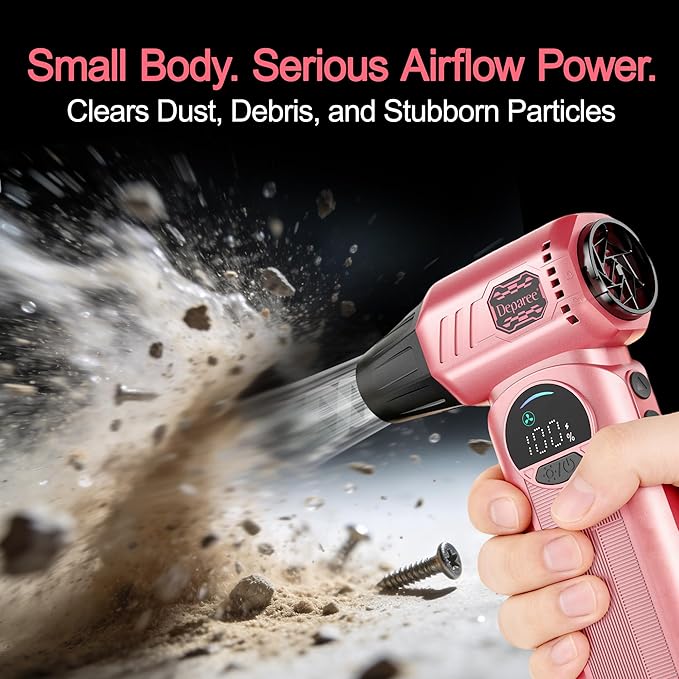 Air Duster, Compressed Air Duster Pink, Rechargeable Cordless with Adjustable Speed, LED Light & 8000mAh Battery, 150000 RPM for Keyboard, PC & Car Cleaning