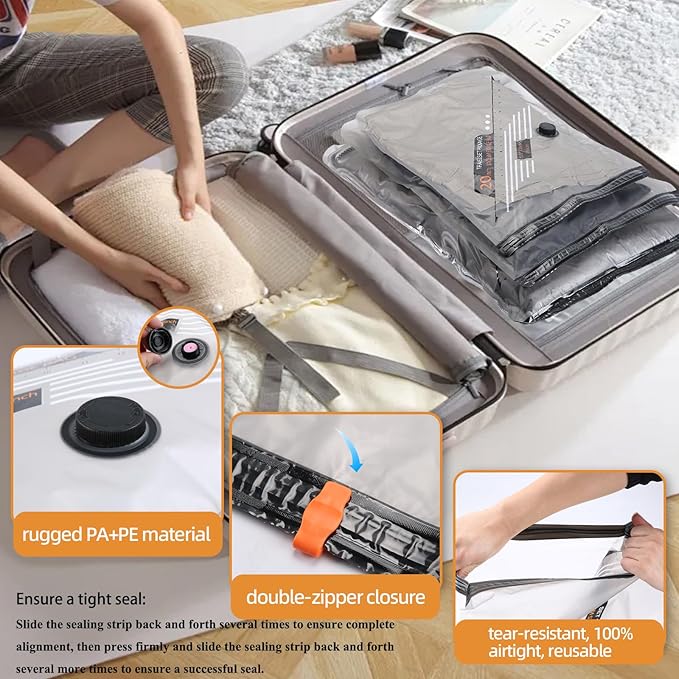 12 Pack Space Saver Bags with Rechargeable Electric Pump, Vacuum Storage Bags for Travel & Home, Compression Bags for Luggage, Clothes, Bedding, Perfect For Seasonal Storage & Closet Organizing