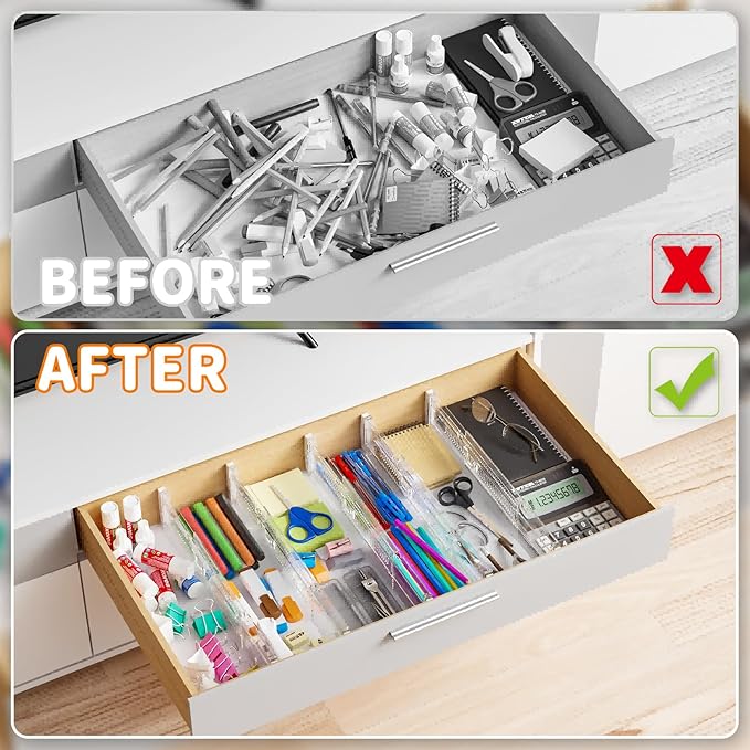 Yieach 4 Pack 3.2 Inch Shallow Acrylic Drawer Dividers for Clothes,Expandable Deep Dresser Dividers From 15 to 21'',Adjustable Drawer Separators for Dresser,Nursery and Baby Clothing,Sock,Underwear