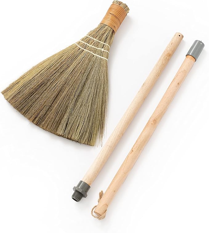 BMart Home Vietnamese Broom, Long Handle Indoor & Outdoor Floor Sweeper, Sturdy Wooden Handle for Strength & Durability, Wedding Broom - 9.84'' Width, 47.44'' Length