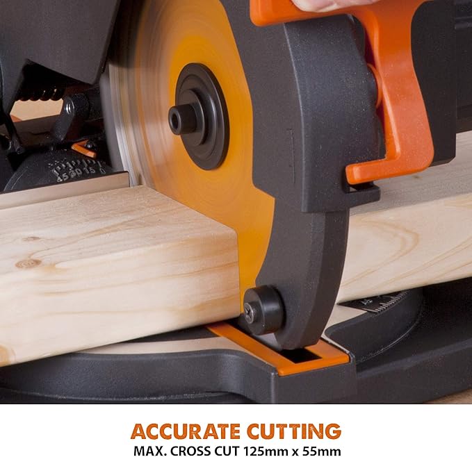 Evolution Power Tools R210CMS Compound Miter Saw, 8-1/4" Multi-Material Cutting TCT Blade Included Cuts Wood Metal Plastic & More, 45° - 45° Degree Miter & 45˚ Degree Bevel Angles, 1200W, 8-1/4"