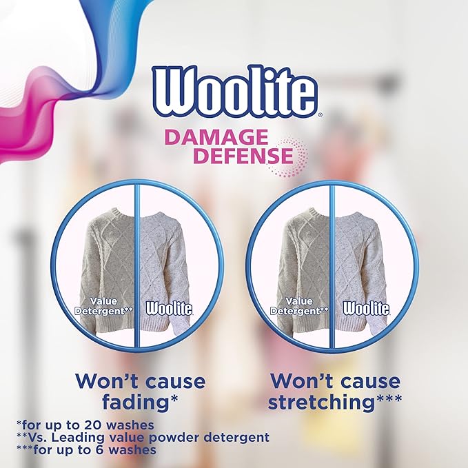 Woolite Damage Defense Liquid Laundry Detergent – Protects Clothes from Stretching & Pilling, 50oz