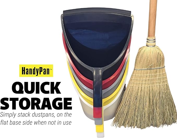 HandyPan Heavy Duty Dustpan, Black - Large Dust Pan Made in the USA with Tight Seal Lip to Keep Dust, Dirt, Debris In-Great for Home, Shop, Garage, Use-Stackable, Standing Dustpan for Wet or Dry Tasks