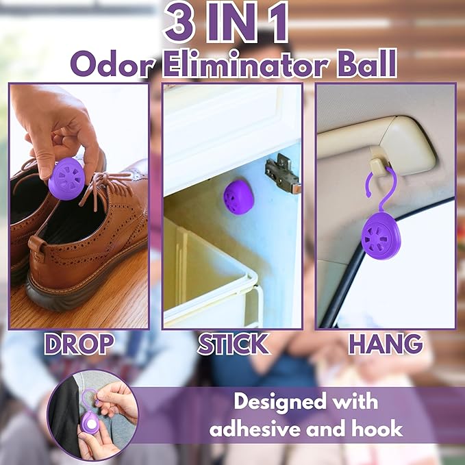 Air Jungles Shoe Deodorizer Balls 6 Ct, Lavender Scent, Odor Remover Balls for Sneakers, Gym Bags, Lockers, Closets, Hampers, and Drawers, Essential Oil Provides Natural Freshness