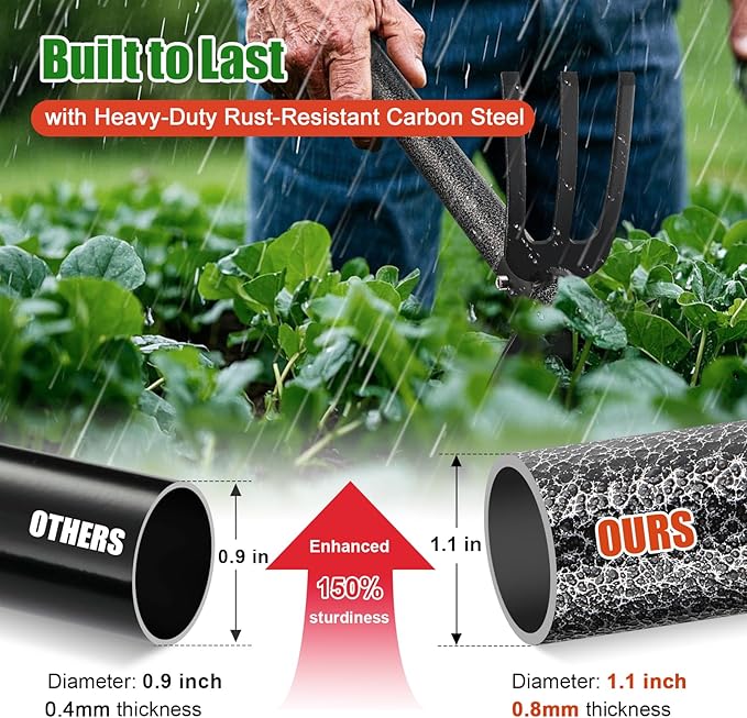 Hoe Garden Tool - Heavy Duty 2 in 1 Weed Hoes with Tiller Cultivator Rake,60 Inch Garden Hoe Long Handle for Weeding,Hand Weeder Tools for Indoor Outdoor Gardening,Planting
