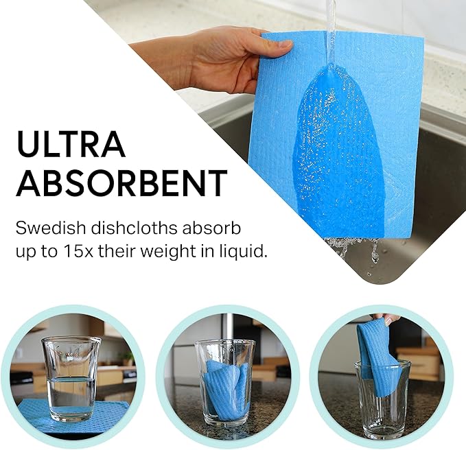 Swedish Wholesale Dishcloths Reusable 8" x 7" Sponge Cloths, Bulk 10 Pack of High Absorbent Cellulose Dish & Kitchen Cleaning Hand Towels, Wring to Dry & Machine Wash, Odor Resistant, Yellow