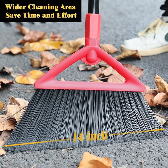 Heavy Duty Broom Outdoor and Indoor, 2 Pack Upgraded Commercial Angle Brooms, Perfect Red Broom of House, Kitchen, Garage, Courtyard