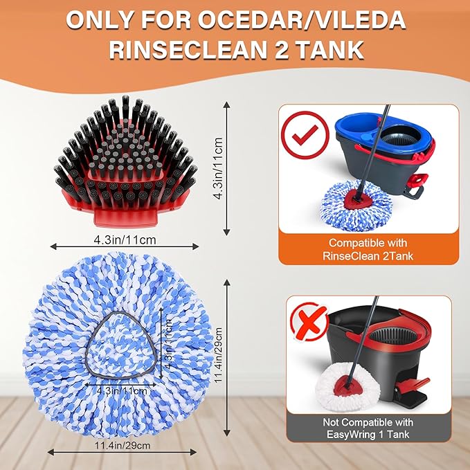 5 Pack Spin Mop Head Replacement for O Cedar RinseClean 2-Tank System,Include 4 Mop Replace Heads + 1 Upgrade Scrubber Brush, 100% Microfiber Mop Refills Deep Cleaning Machine Washable
