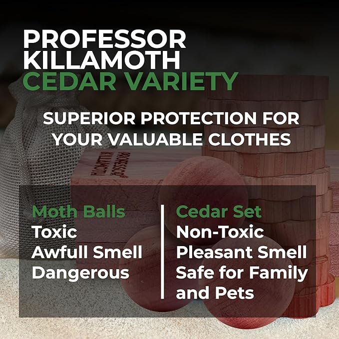 Professor Killamoth 61 Pack Cedar Blocks, Sachets, Rings, Balls - Stop Clothes Damage - The Ultimate Cedar Collection to Protect Your Clothes