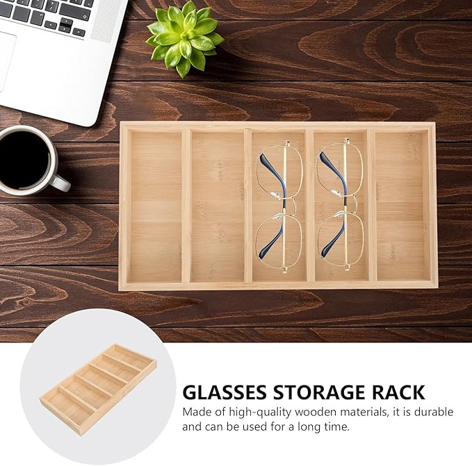 Wooden Glasses Tray and Sunglasses Holder Eyewear Display Rack Multipurpose Organizer for Home and Office Storage with 5pcs Set