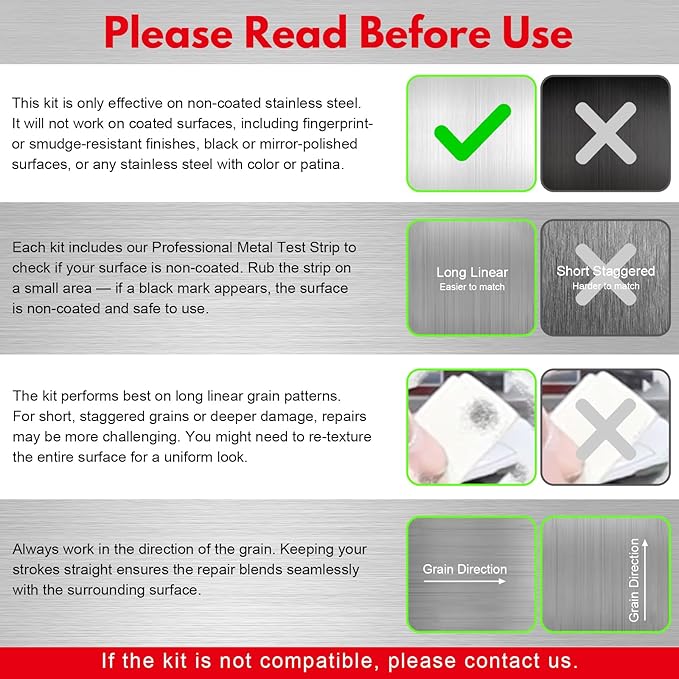 Stainless Steel Scratch Remover Kit, Removes Deep Scratches from Sinks, Ranges, Fridges, Stoves & Appliances, Restores Like-New Finish, for Non-Coated Stainless Steel, with 3 Pads, Compound, Handle
