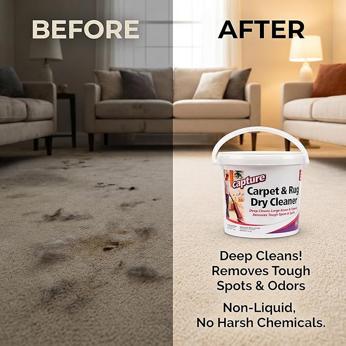 Capture Premium Lemon Scent Carpet Cleaner 4 lb Powder – 2 Pack Carpet Cleaner and Upholstery Cleaner – Carpet Powder for Vacuuming and Rug Cleaner – Dry Cleaning at Home with bag clips