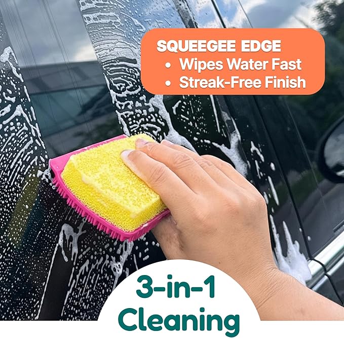 3-in-1 Silicone Scrubber Sponge with Squeegee – Non-Scratch Kitchen Sponge for Dishes, Sink & Bathroom, Quick-Dry, Reusable Cleaning Tool (Pink)