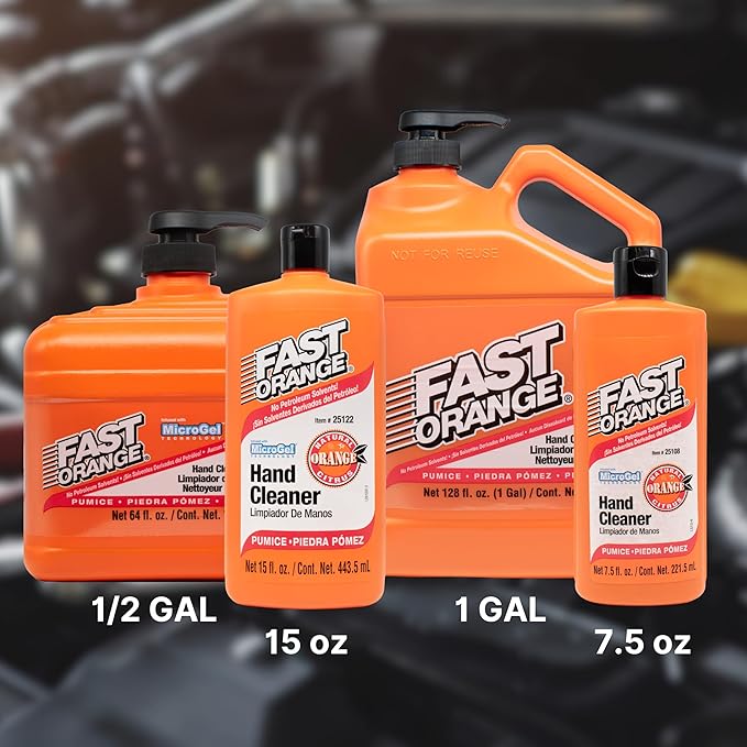 Fast Orange 25219 Pumice Lotion, Heavy Duty Hand Cleaner, Natural Citrus Scent, Waterless Cleaner for Mechanics, Strong Grease Fighter, 1 Gallon