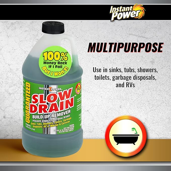 Instant Power Slow Drain Build Up Remover – Prevents Clogs, Ends Slow Drains for Sinks,Tubs, Showers, Toilets, Disposals, RVs, 2 Liters (Pack of 2)
