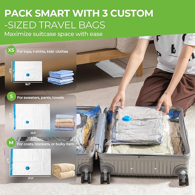 Vacuum Storage Bags for Travel - 15 Pack Compression Packing with Wireless Electric Pump for Luggage Vacuum Seal Bags for Clothes Space Saver Organizer for Moving Clothing Suitcase Travel