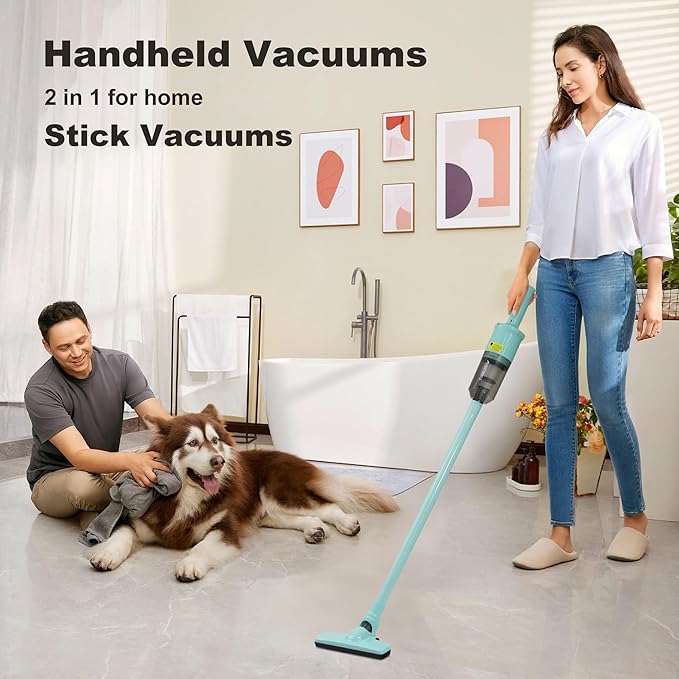 6-in-1 Rechargeable Household Stick Vacuum Cleaner, Convertible to Handheld, for All Kinds of Cleaning in Your Home on Hard Floors, Upholstery, Sofas, Cars (Green)